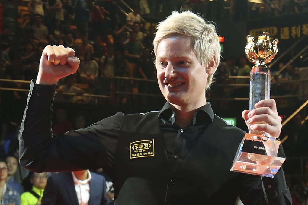 Neil Robertson celebrates after winning the Hong Kong Masters at Queen Elizabeth Stadium in Wan Chai in 2017. Photo: David Wong