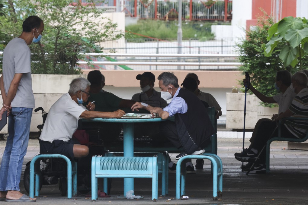 Elderly men gather in a public area in Choi Wan Estate, Wong Tai Sin District, on June 20. Photo: Edmond So