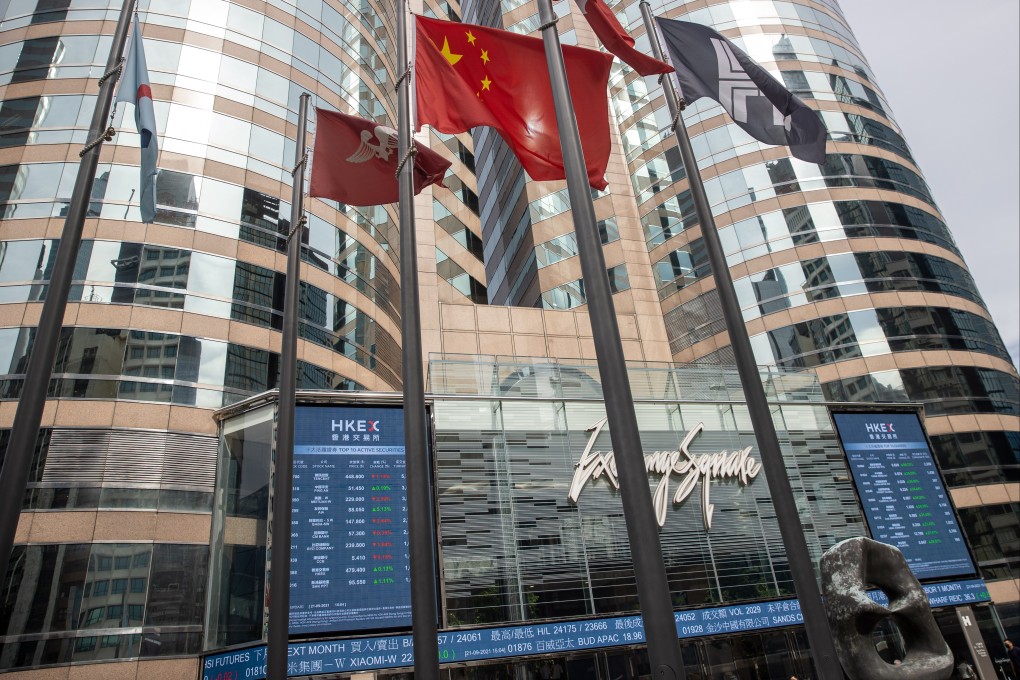 Electronic boards displaying stock transactions on Exchange Square in Central, Hong Kong in September 2021. Photo: EPA-EFA