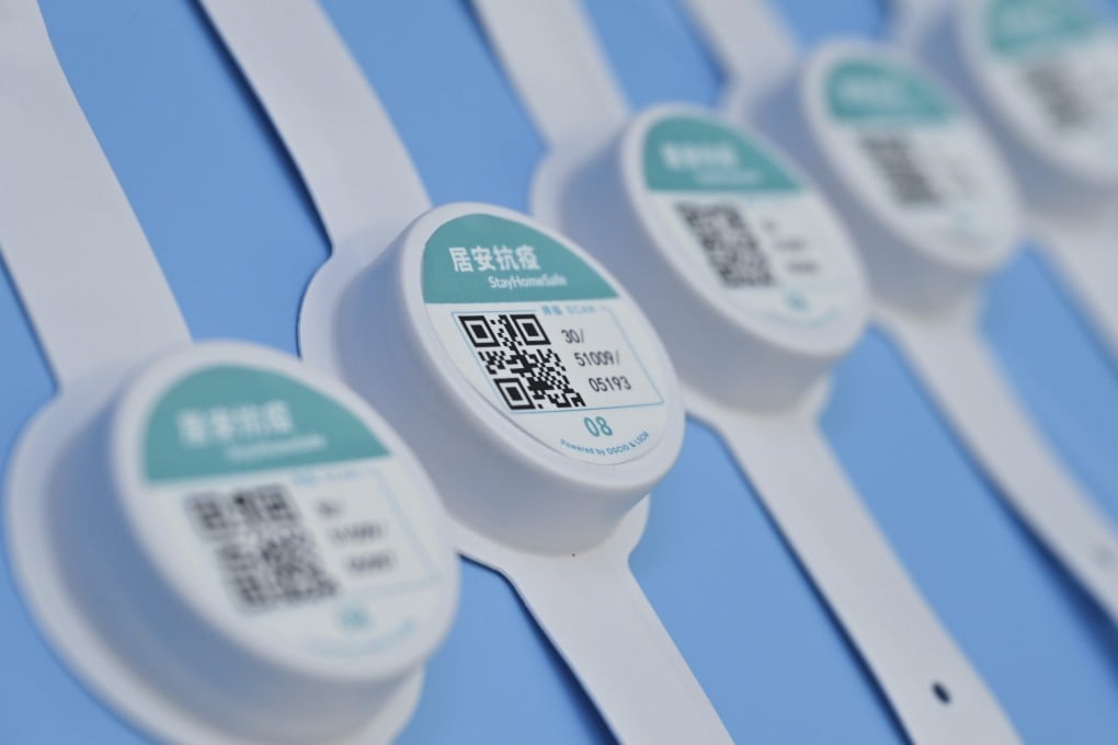 The new wristbands to be worn by people quarantining at home. Photo: SCMP