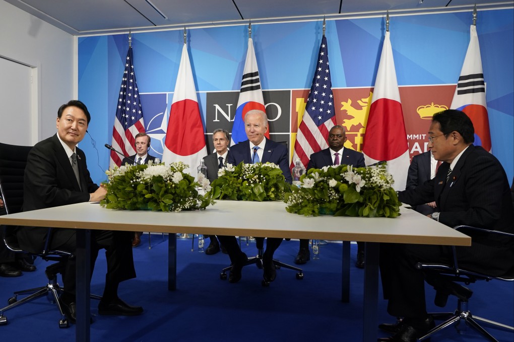 South Korean President Yoon Suk-yeol (left) is forging greater ties with the United States and Japan. Photo: AP