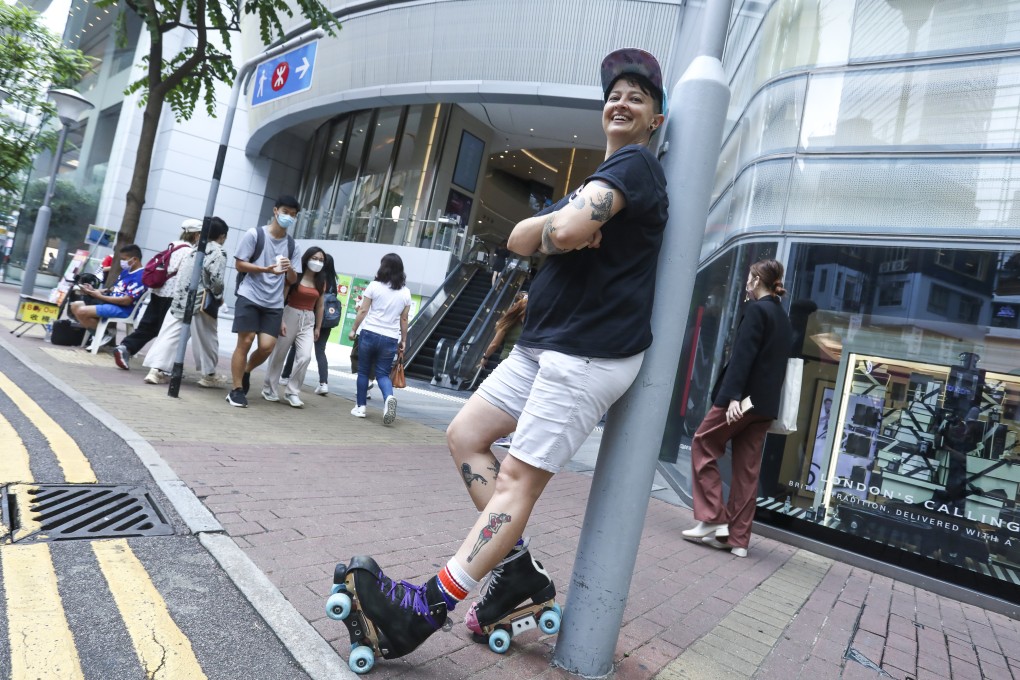 Skater Milanie Bekker outside Madame Quad, the shop in Causeway Bay, Hong Kong, she co-runs. The South African says she found her tribe in roller derby in the city. Photo: Jonathan Wong