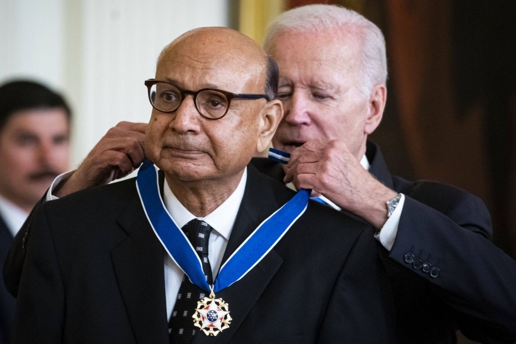 US President Joe Biden presents the Presidential Medal of Freedom to Khizr Khan during a ceremony in the East Room of the White House in Washington on July 7. Khan was the only Asian-American among Biden’s first group of nominees for the medal. Photo: Bloomberg