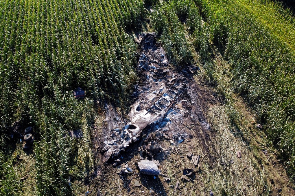 Debris is seen at the crash site of an Antonov An-12 cargo plane owned by a Ukrainian company, near Kavala, Greece on July 17. Photo: Reuters