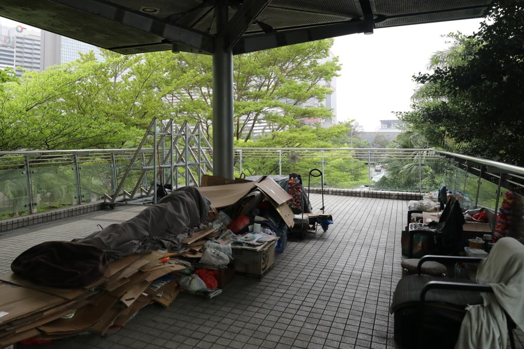 An unhoused person sleeps rough in Central on April 1. Neglecting Hong Kong’s widespread wealth inequality issues could have long-term effects on the physical and mental health of the populace. Photo: Xiaomei Chen