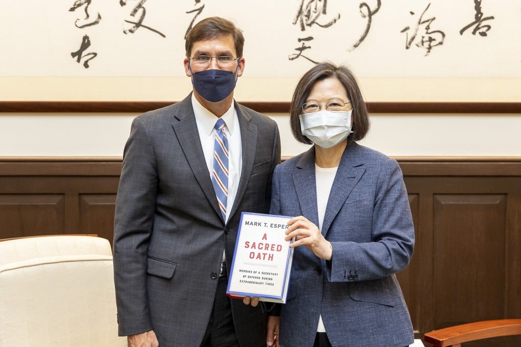 Former US defence secretary Mark Esper meets Taiwanese President Tsai Ing-wen in Taipei on Tuesday. Photo: EPA-EFE