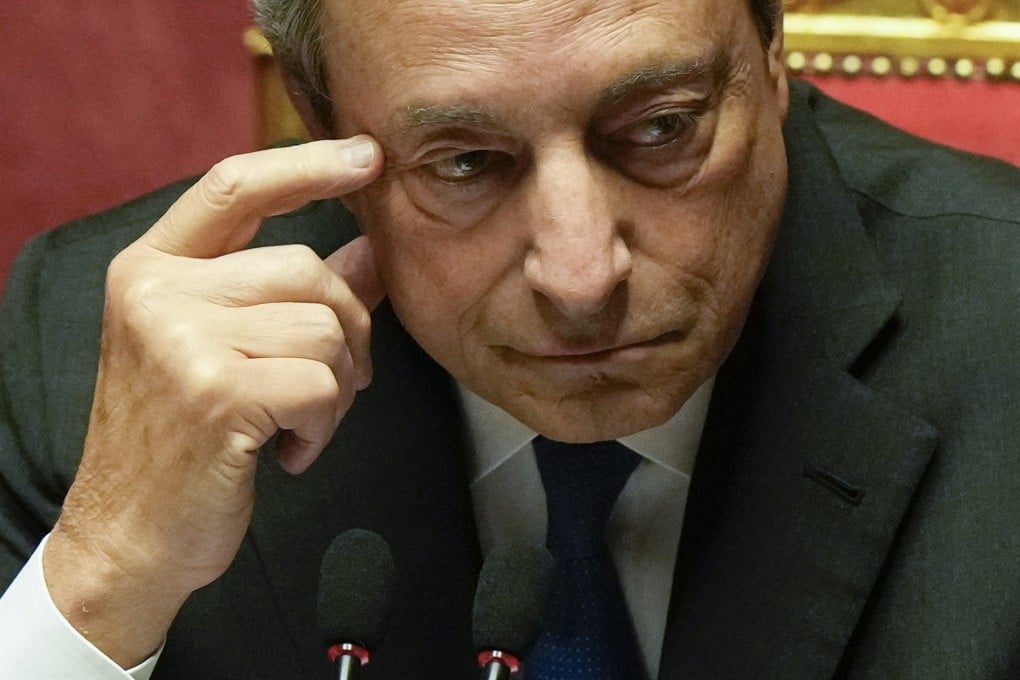 Italian Premier Mario Draghi at the Senate in Rome on Wednesday, July 20. Photo: AP