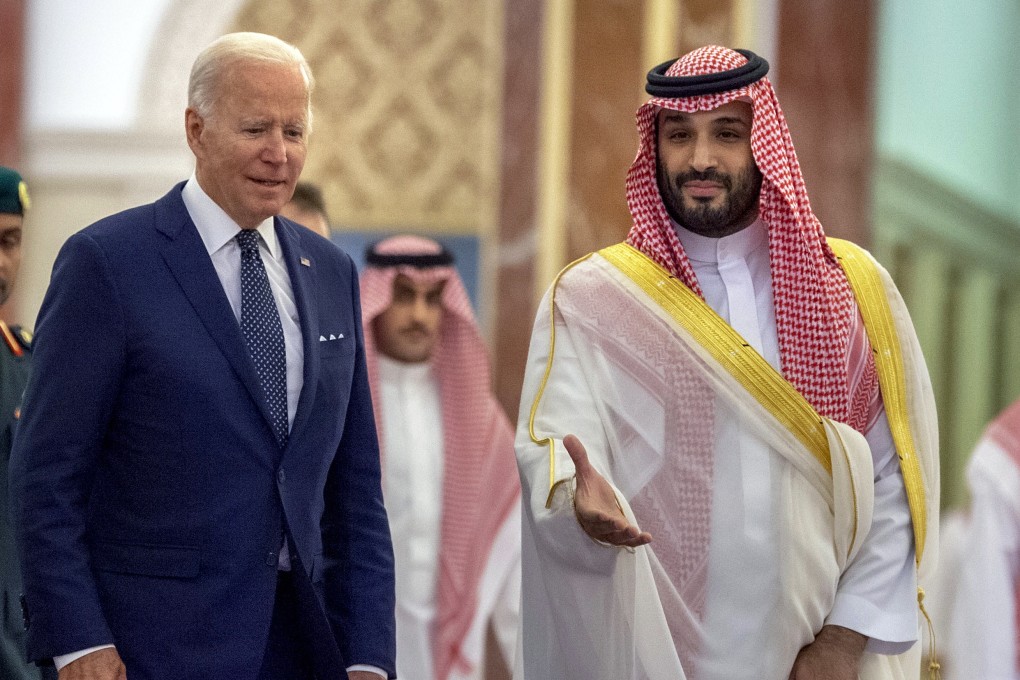 Saudi Crown Prince Mohammed bin Salman, right, welcomes US President Joe Biden meets Saudi Crown Prince Mohammed bin Salman in Al-Salam Palace in Jeddah, Saudi Arabia, on Friday. Photo: Saudi Royal Palace via AP