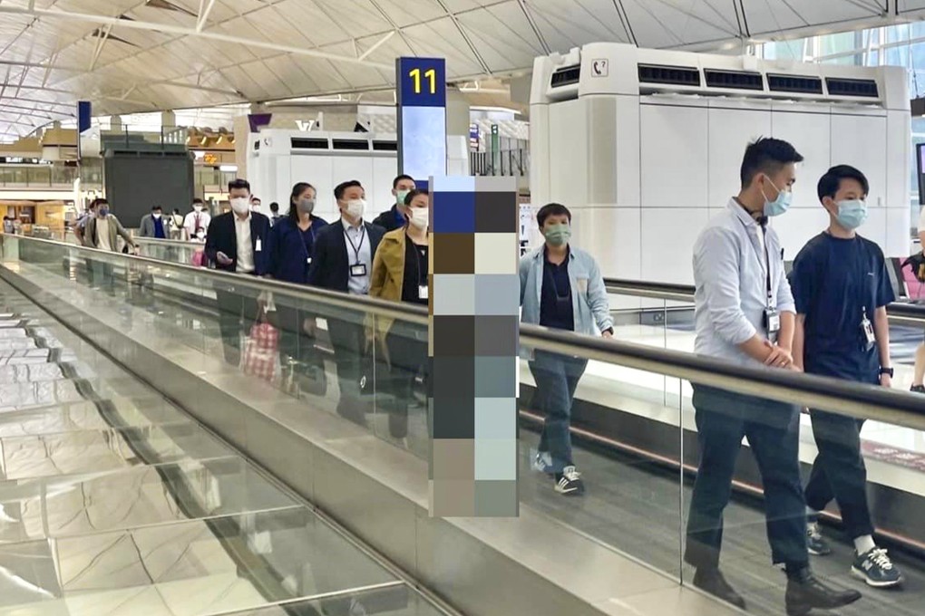 Photos uploaded online by the Thai consulate show a person or individuals pixelated, travelling through the passenger terminal of the Hong Kong airport. Photo: Facebook