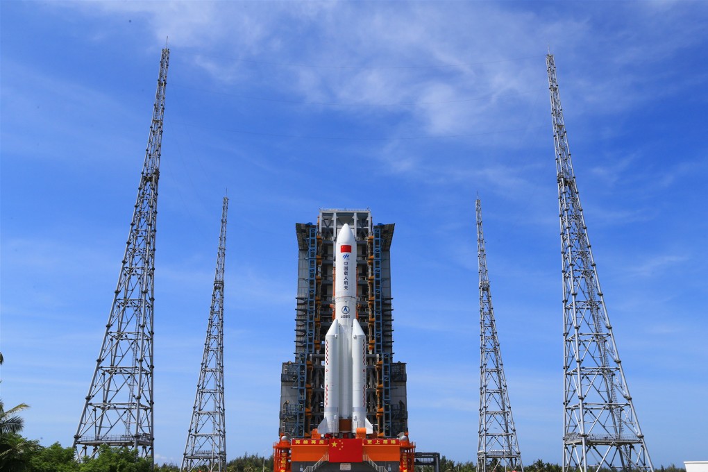 China’s space station module Wentian and a Long March-5B Y3 carrier rocket are transported to a launch area in south China’s Hainan province on Monday. Photo: Xinhua