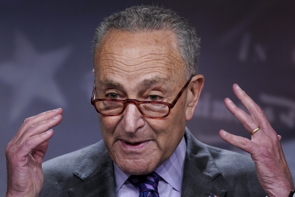 US Senate Majority Leader Chuck Schumer addressing reporters in Washington on Tuesday. The New York Democrat says passing the semiconductor bill is crucial to solving America’s chip shortage. Photo: AP