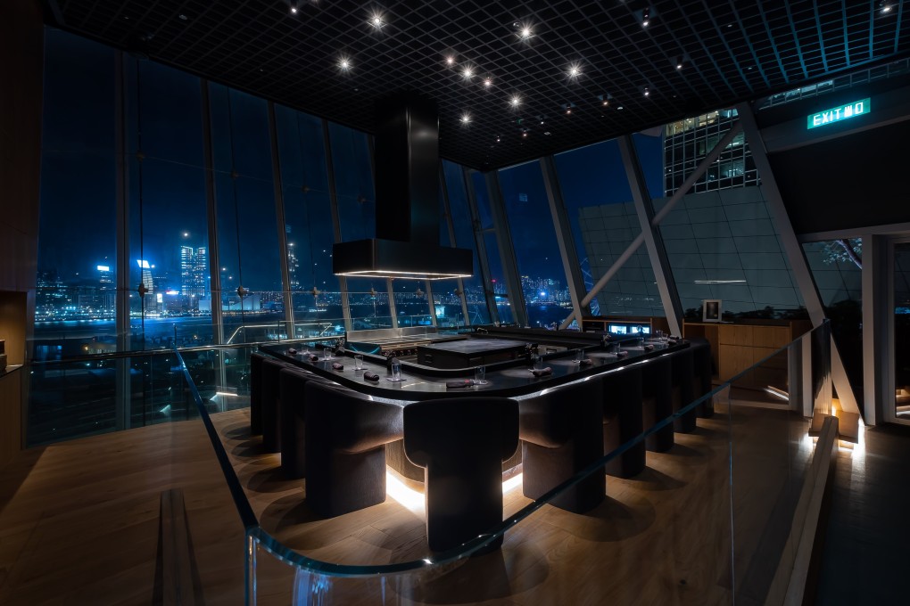 Sean Dix’s design places Haku’s chefs centre stage in an open, sunken kitchen, with Victoria Harbour and Kowloon as the backdrop.