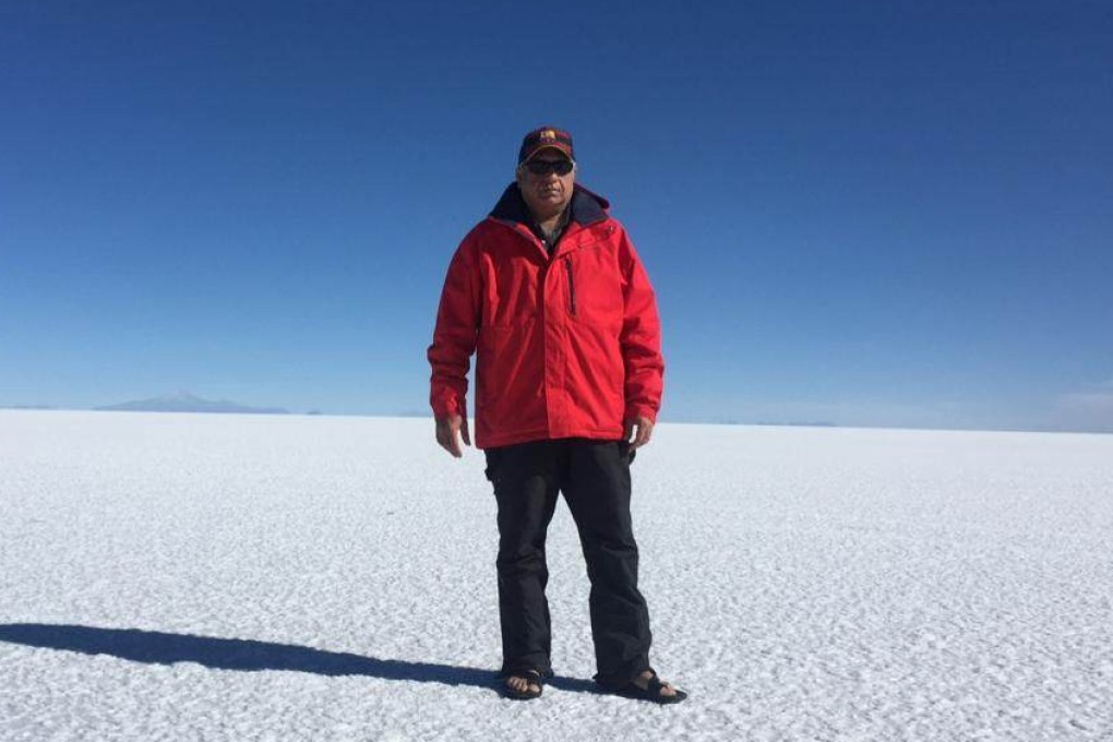 Ramji Natarajan in the Salar de Uyuni – the great salt flats of Bolivia. Natarajan is the film location scout behind many of the places you see in Bollywood films. Photo: Ramji Natarajan