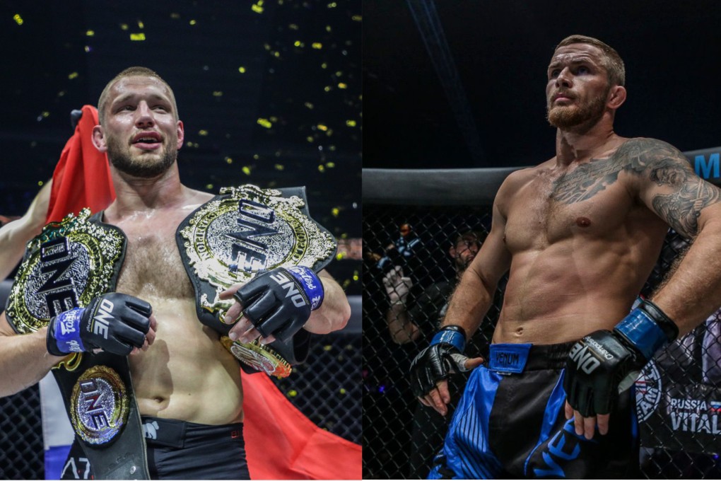 Reinier de Ridder (left) poses with his titles. Vitaly Bigdash prepares for a fight. Photos: ONE Championship.