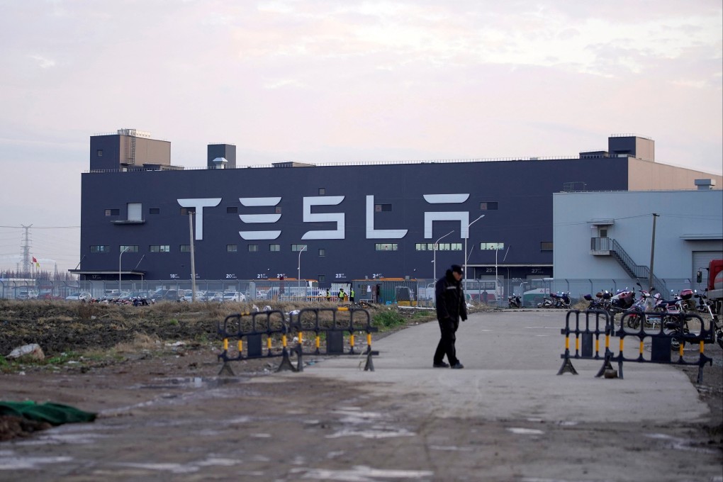 A Tesla sign is seen on the Shanghai Gigafactory in January 2020. Photo: Reuters