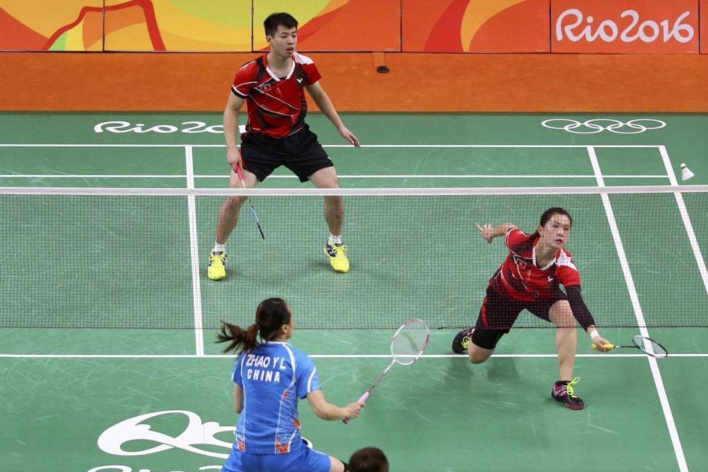 Reginald Lee (in red) was once a top ranked mixed doubles player. He and former partner Cathy Chau against Zhang Nan and Zhao Yunlei of China at the 2016 Olympic Games in Rio. Photo: Reuters.