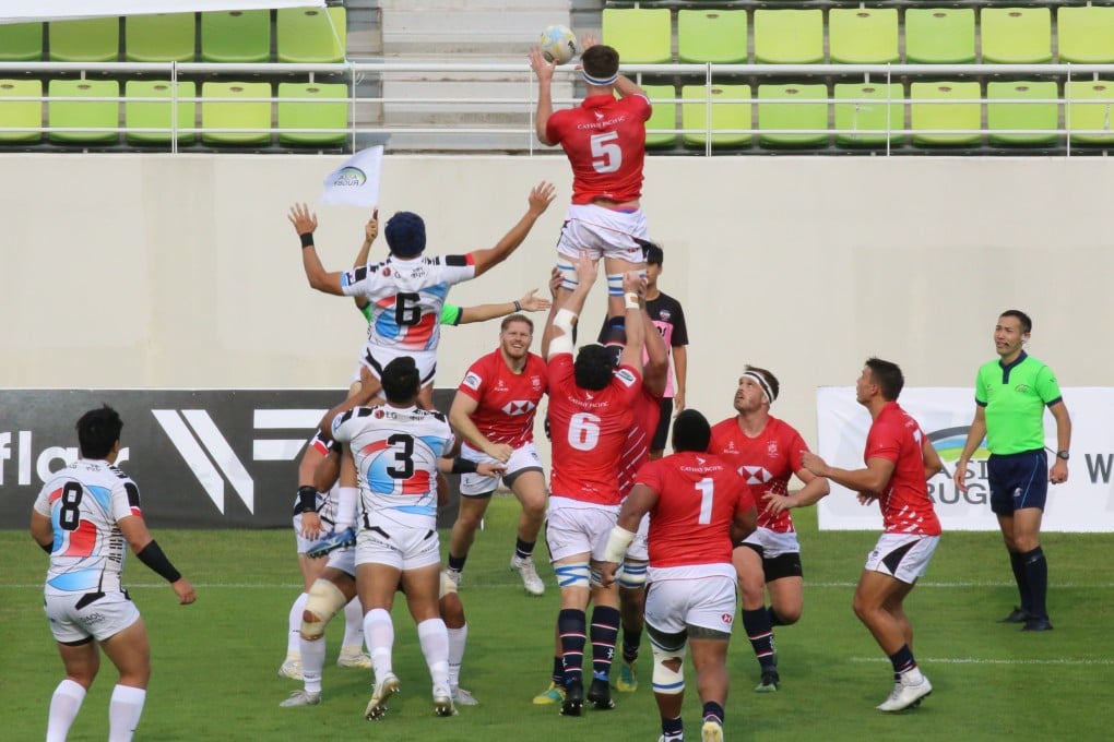Hong Kong lock Patrick Jenkinson claims the ball during the Asia Rugby Championship match against Korea. Photo: Asia Rugby