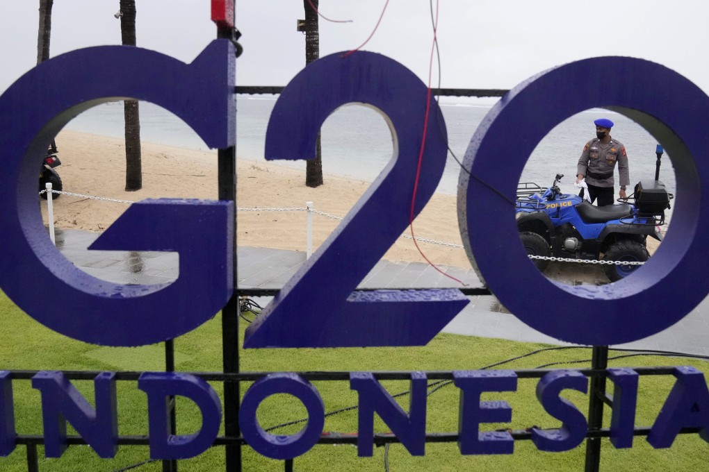 A police officer patrols the beach at the venue of the G20 meeting in Nusa Dua, Bali, Indonesia, on July 7. Photo: EPA-EFE