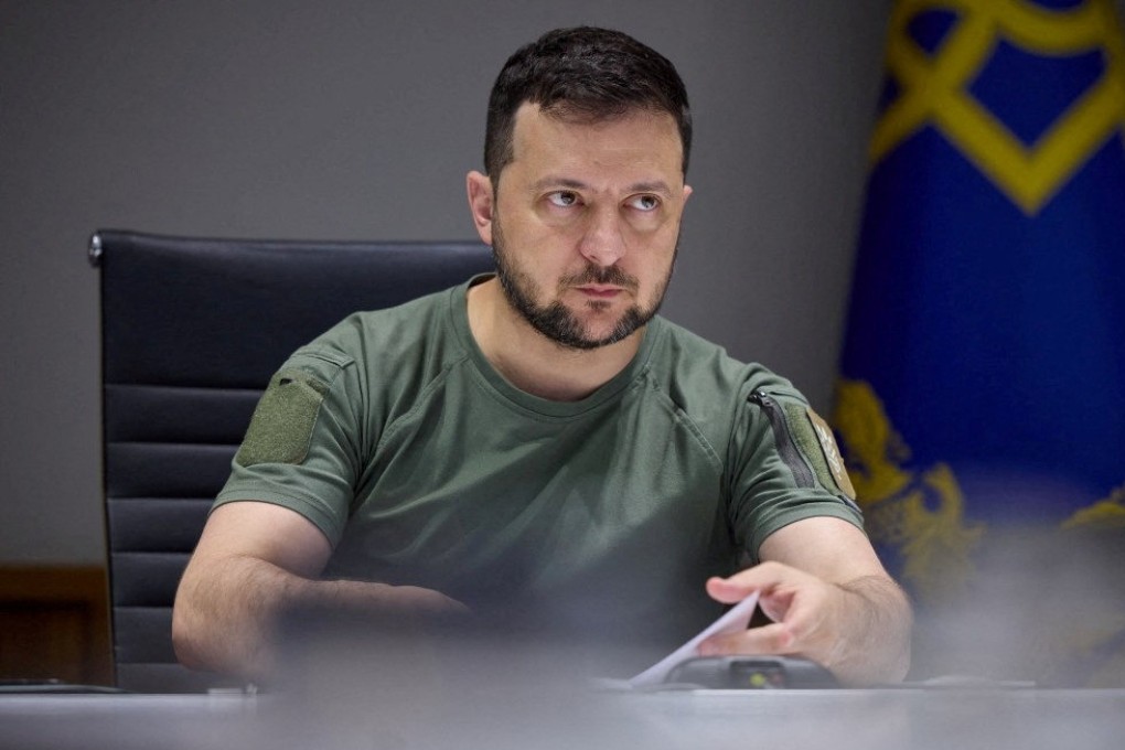 Ukraine’s President Volodymyr Zelensky attends a Nato summit via video link in June. Photo: Ukrainian Presidential Press Service via Reuters