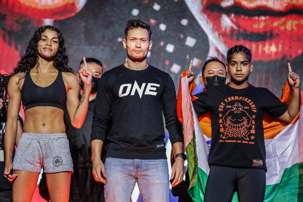 Lea Bivins (left) and Zeba Bano at the ONE 159 ceremonial weigh-ins. Photo: ONE Championship.