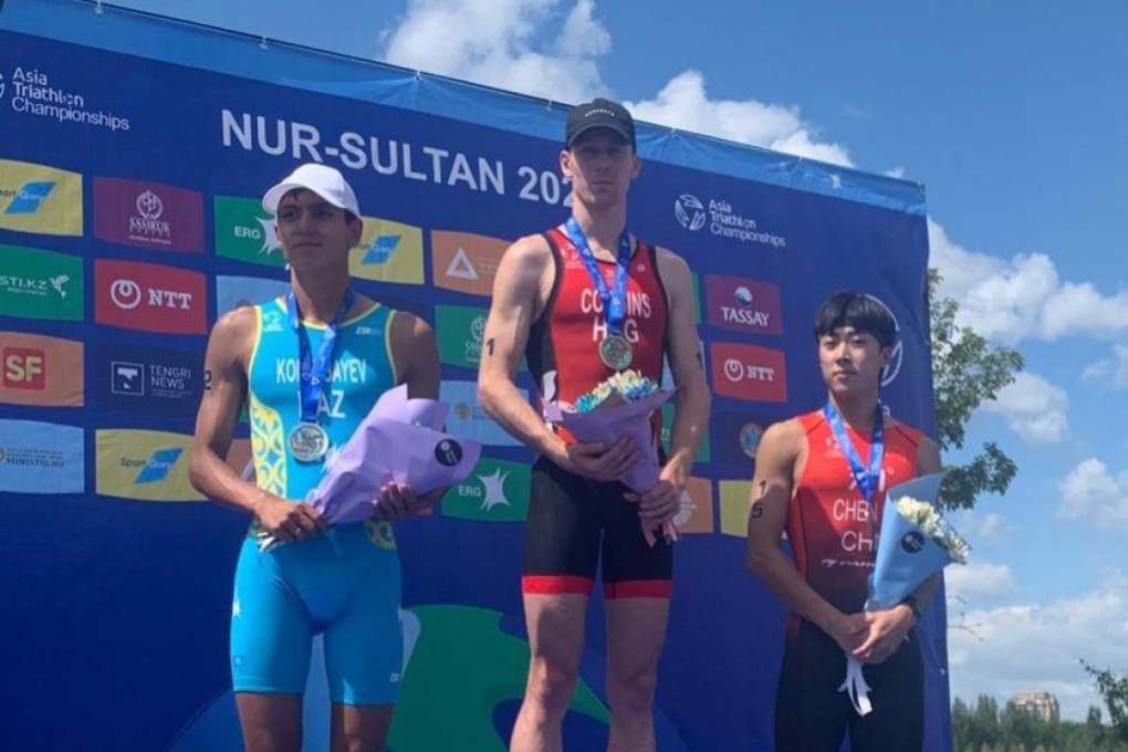 Oscar Coggins topped the podium at the Asia Junior and U23 Championships in Kazakhstan. Photo: Hong Kong Triathlon Association