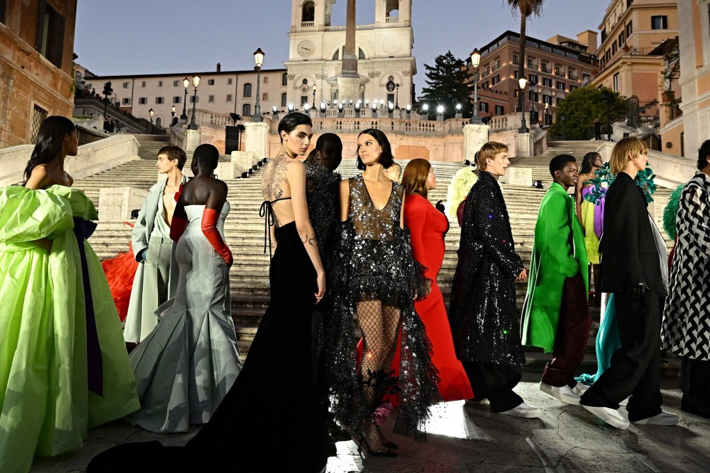 Models present creations for Valentino’s haute couture autumn/winter 2022-23 show in front of the Spanish Steps in Rome, Italy. The brand’s creative director, Pierpaolo Piccioli, talks to the Post about being a designer for modern times. Photo: AFP