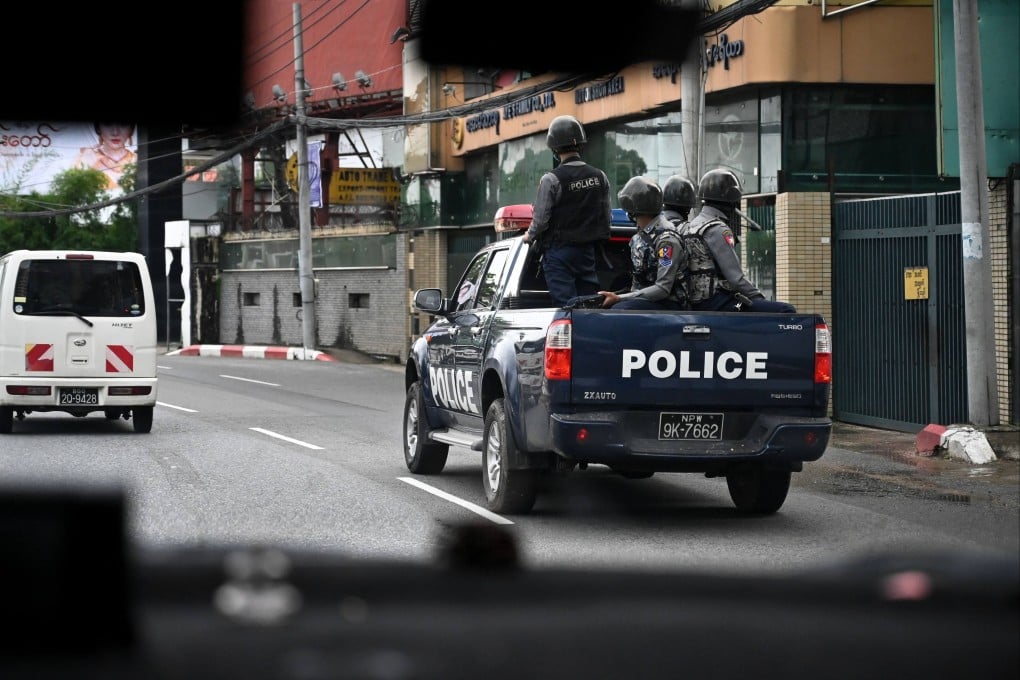 Security forces patrol the streets of Yangon on Martyrs’ Day earlier this month, when Myanmar marked the anniversary of the assassination of independence leaders including general Aung San, Aung San Suu Kyi’s father. Photo: AFP