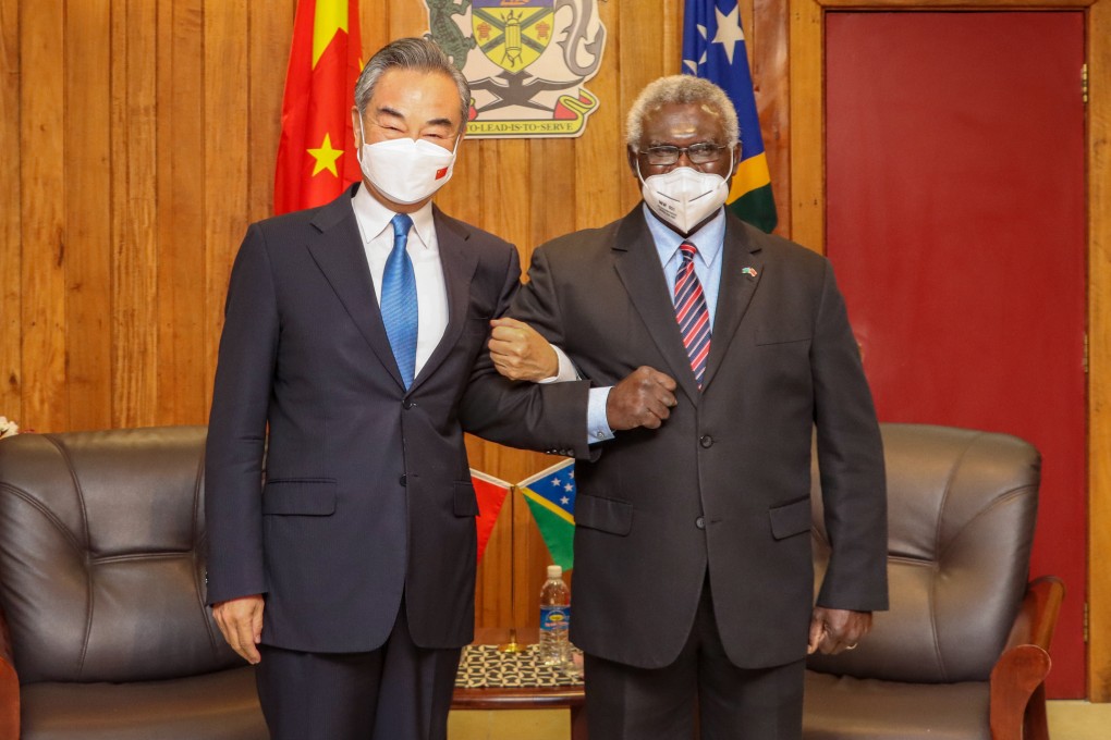 Solomon Islands Prime Minister Manasseh Sogavare meets visiting Chinese Foreign Minister Wang Yi in May. Photo: Xinhua
