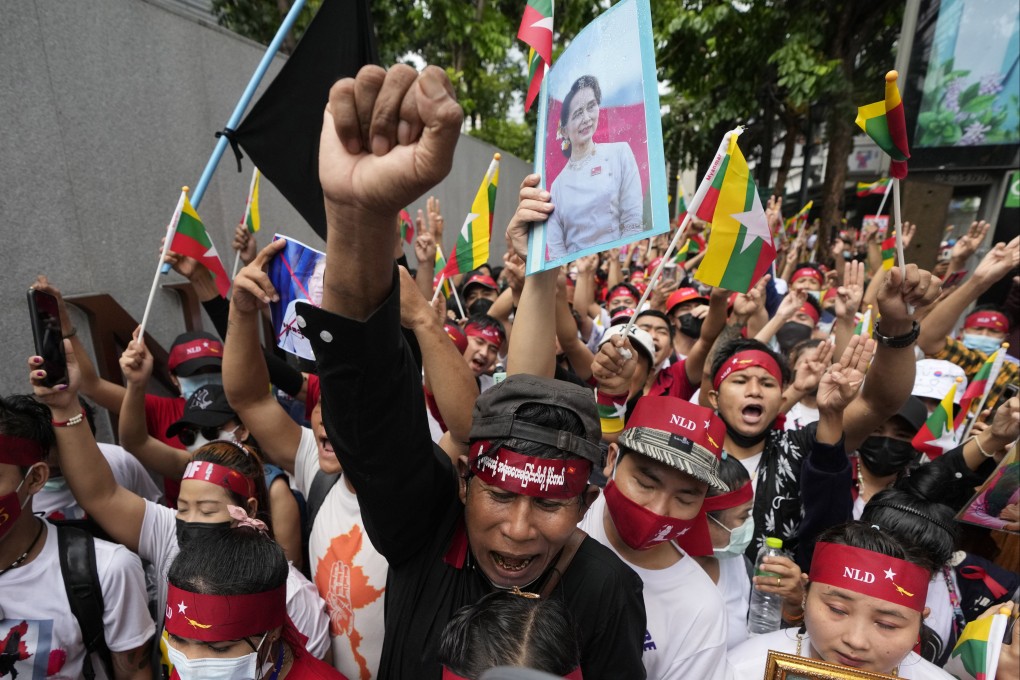 Myanmar nationals in Bangkok rally amid outrage over Myanmar’s execution of four political prisoners. Photo: AP