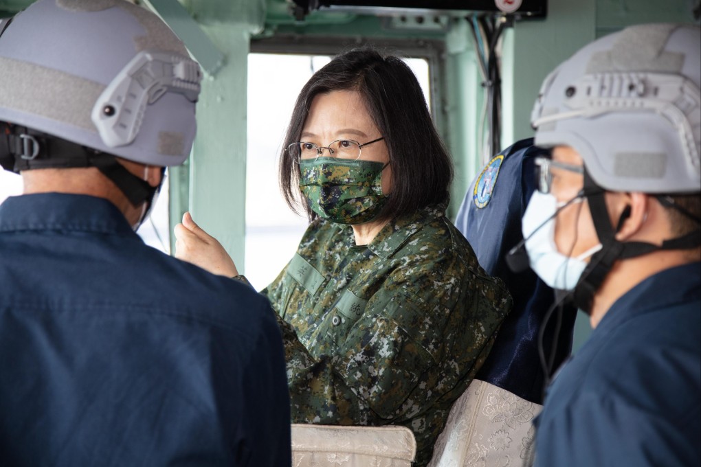Taiwanese President Tsai Ing-wen observed the drill from aboard the Keelung, a Kidd-class destroyer, on Tuesday. Photo: Handout