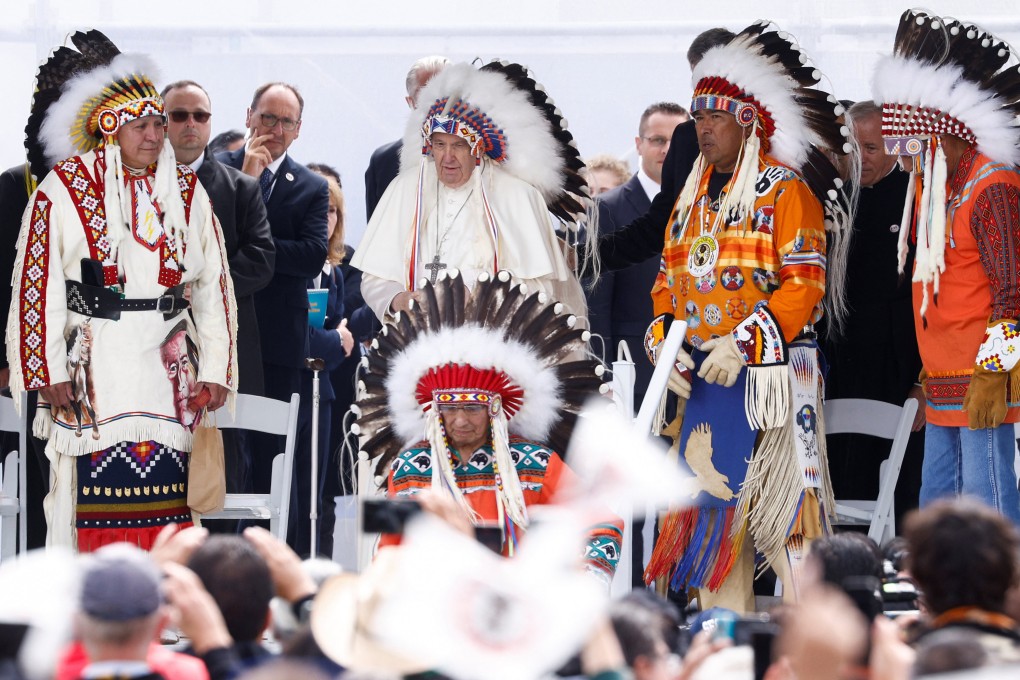 Pope Francis meets First Nations, Metis and Inuit indigenous communities in Maskwacis, Alberta, Canada on Monday. Photo: Reuters