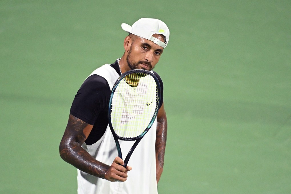 Nick Kyrgios during Day One of the Atlanta Open. Photo: AFP