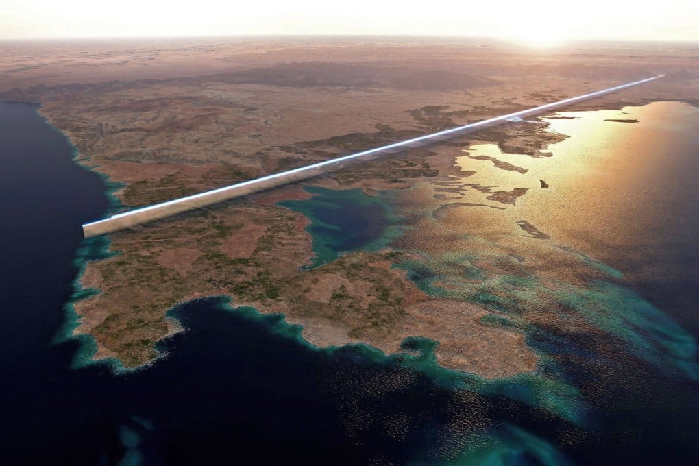 The design plan for the 500-metre tall parallel structures, known collectively as The Line, in the heart of the Red Sea megacity NEOM. Photo: AFP