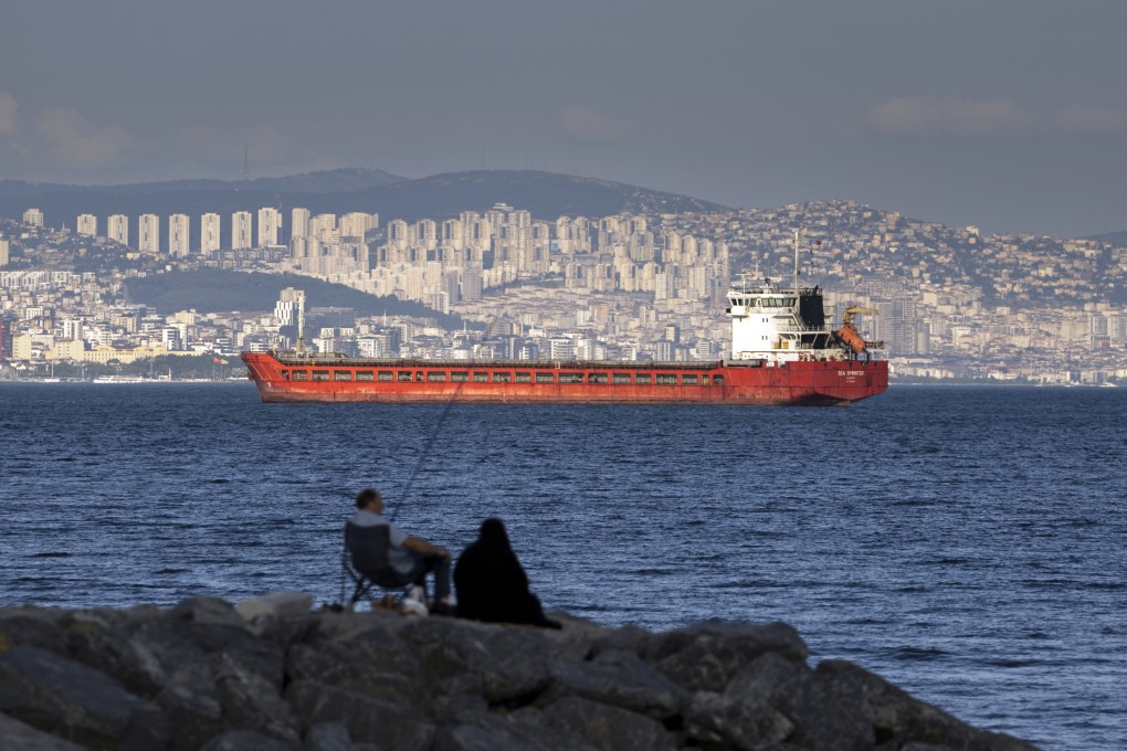 A cargo ship awaits to access to cross the Bosphorus Straits in Istanbul. Türkiye has unveiled a centre to coordinate the resumption of shipments of grain from Ukraine. Photo: AP