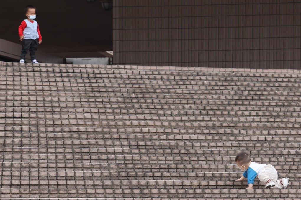 Young children play on the steps outside the Hong Kong Cultural Centre in Tsim Sha Tsui in October 2021. Photo: Nora Tam