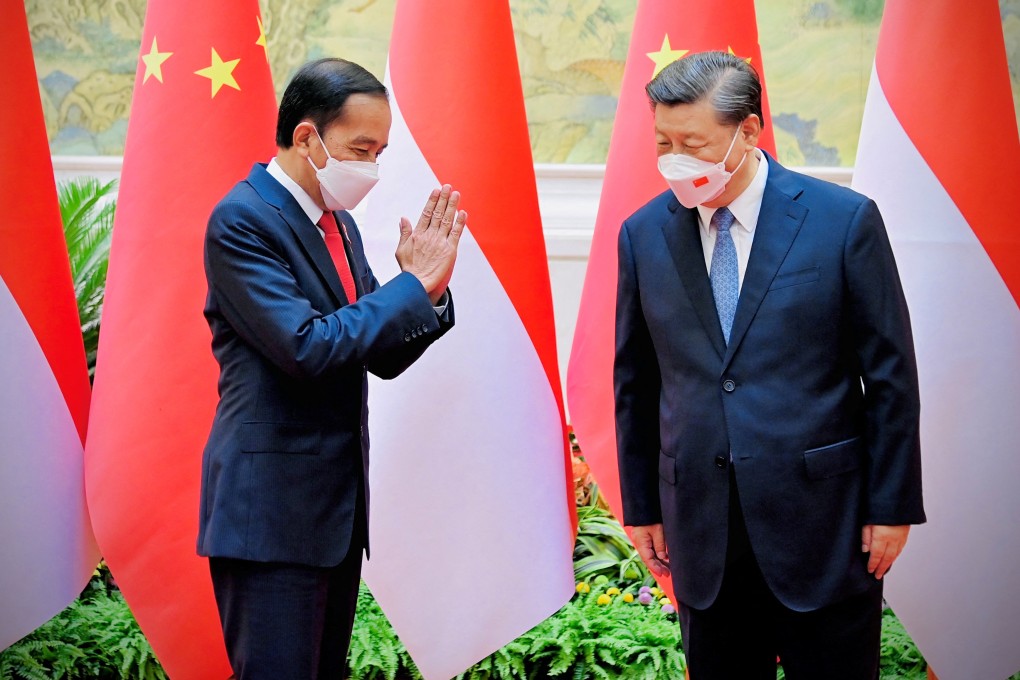 Indonesia’s President Joko Widodo greets Chinese President Xi Jinping during their meeting in Beijing on Tuesday. Photo: Laily Rachev/Indonesia’s Presidential Palace Handout via Reuters
