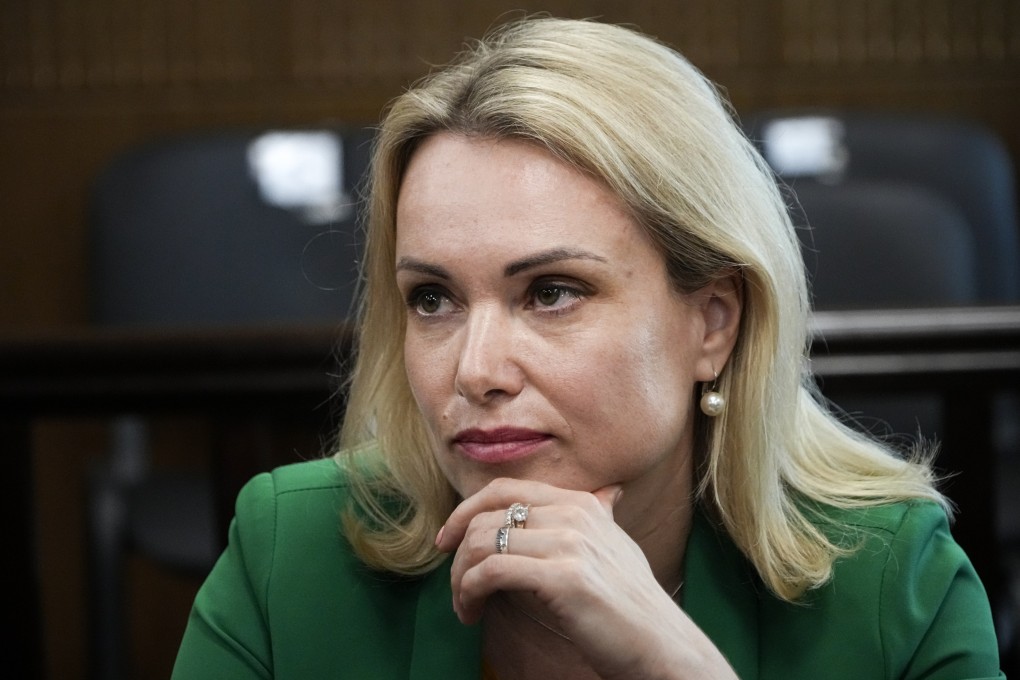 Marina Ovsyannikova, a former Russian state TV journalist who quit after making an on-air protest of Russia’s military operation in Ukraine, sits in a courtroom before a hearing in Moscow on Thursday. Photo: AP