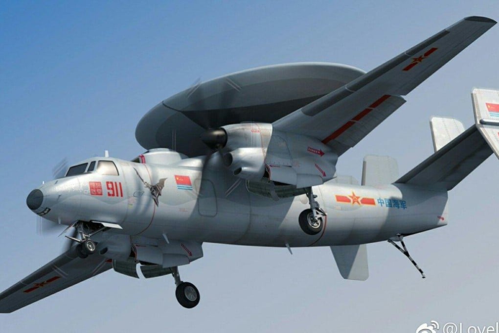 Social media revealed an image of the Chinese KJ-600 carrier-based early warning aircraft, on a test flight over the northwestern city of Xian. Photo: Weibo