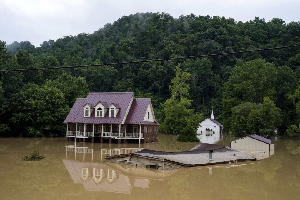 A house is seen almost completely submerged in Breathitt County, Kentucky, US on Friday. Photo: Getty Images / AFP