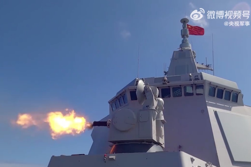 The state broadcaster CCTV aired footage of a live-fire drill involving a destroyer. Photo: CCTV