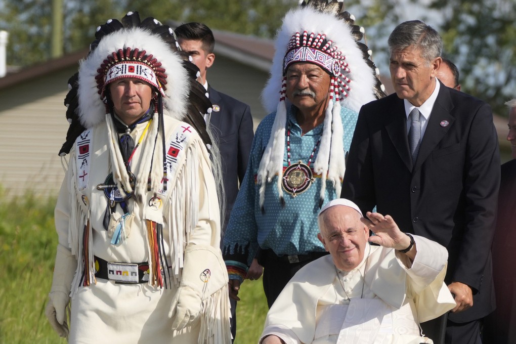 Pope Francis is in Canada delivering long overdue apologies to the country’s Indigenous groups for the decades of abuses suffered at Catholic Church-run residential schools. Photo: AP