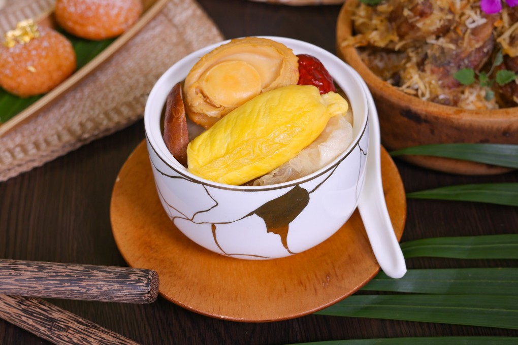 Double-boiled durian and abalone chicken soup from Hotel Icon, an example of the innovative uses to which Hong Kong chefs are putting durian in savoury dishes. Photo: Hotel Icon