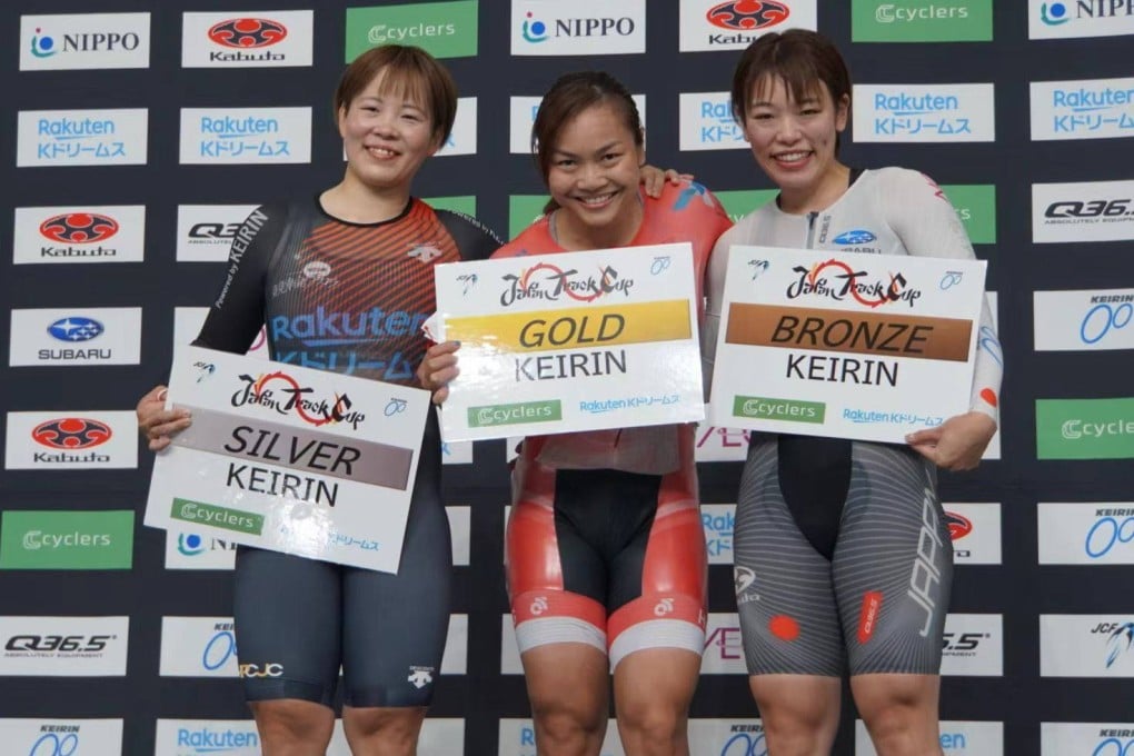The top three women’s keirin finishers at the Japan Cup II. Photo: HKCA