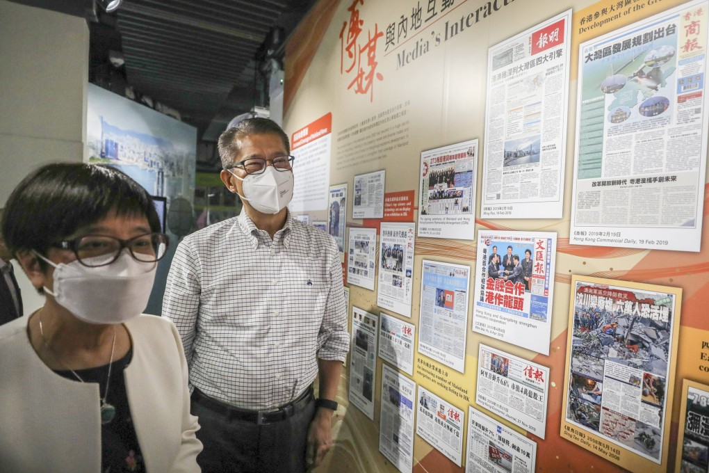 Paul Chan, with Hong Kong News-Expo vice-chairwoman May Chan Suk-mei. Photo: Xiaomei Chen