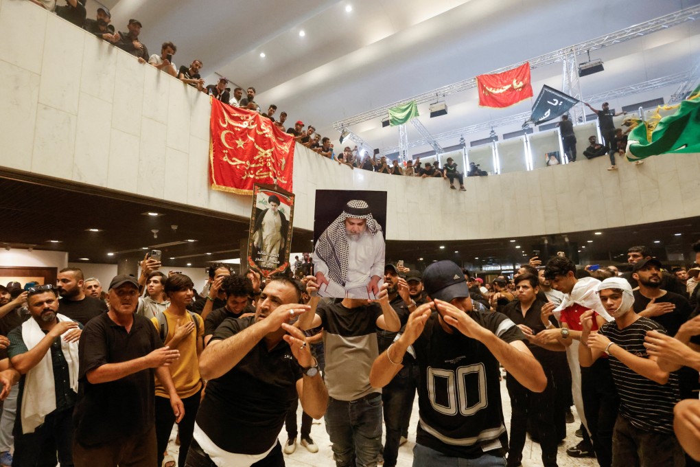 Supporters of Iraqi Shi’ite cleric Muqtada al-Sadr protest against corruption inside the parliament, in Baghdad, Iraq on Saturday. Photo: Reuters