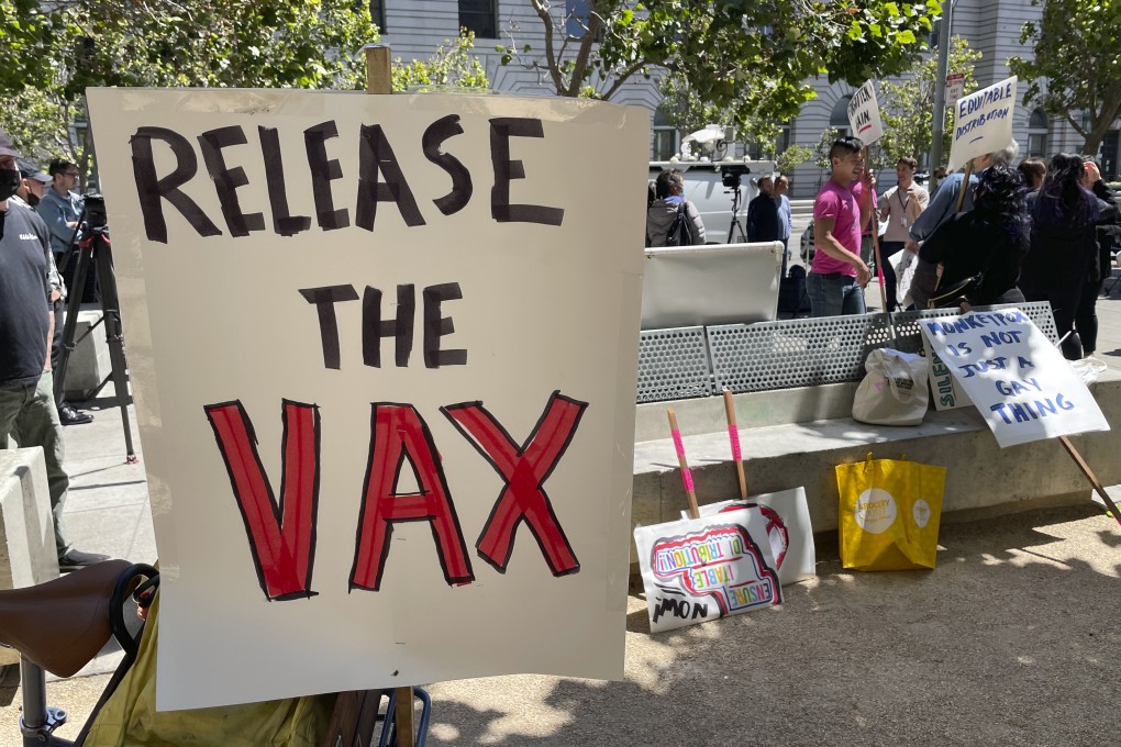 A sign urges the release of the monkeypox vaccine during a protest in San Francisco, California, US on July 18. Photo: AP