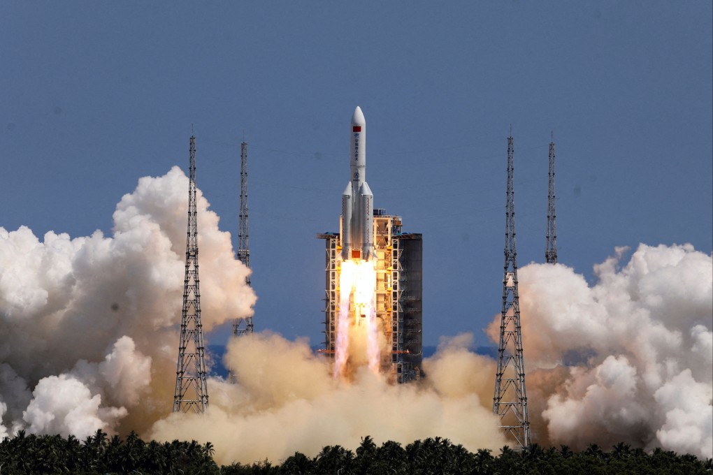 The Long March 5B rocket took off from the Wenchang Spacecraft Launch Site in Hainan on April 29. Photo: China Daily via Reuters