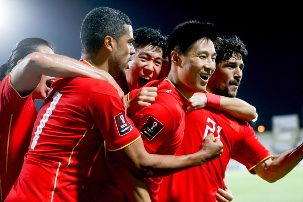 China celebrate after Wu Lei’s goal against Oman in the 2022 Fifa World Cup Asian qualifiers in Sharjah. Photo: Xinhua