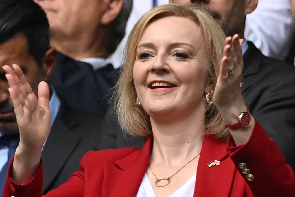 British Foreign Secretary Liz Truss cheers prior to the UEFA Women’s Euro 2022 final football match between England and Germany at Wembley stadium on Sunday. Photo/AFP