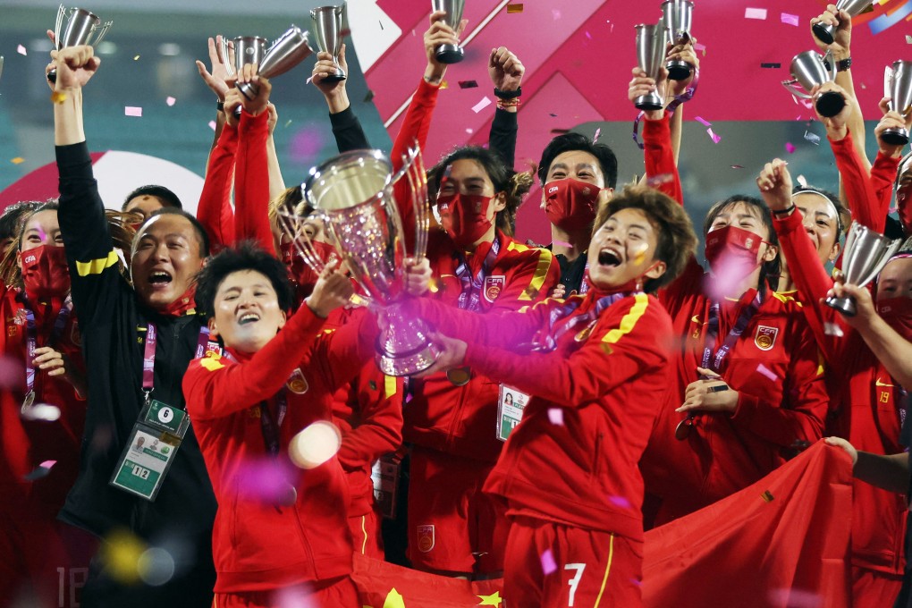 China’s women celebrate after winning the 2022 Women’s Asian Cup. Photo: Reuters